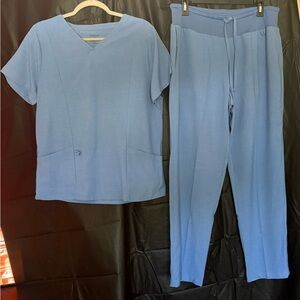 Nursing Scrub Light Blue V-Neck Top and Pants Set